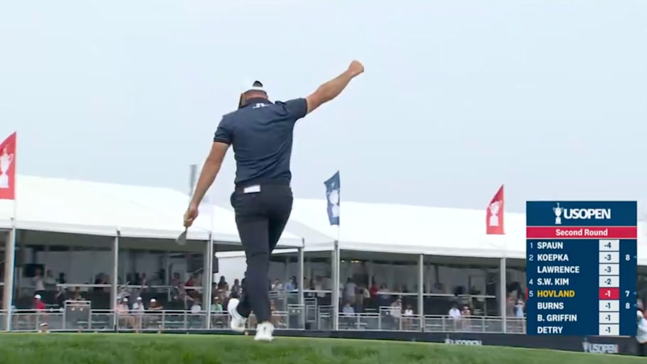 Viktor Hovland celebrates an eagle shot. | U.S. Open/Screengrab