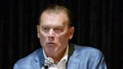 University of Illinois head basketball coach Brad Underwood makes a point during the Kevin Brown Memorial Tournament of Champions Social for sponsors and donors Tuesday, Oct. 7, 2025 at Countryside Banquet Facility in Sunnyland.