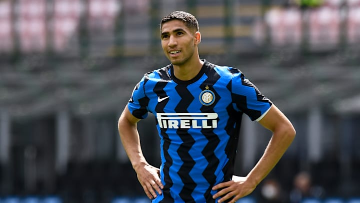 Achraf Hakimi of FC Internazionale smiles during the Serie A... Achraf Hakimi of FC Internazionale smiles during the Serie A...