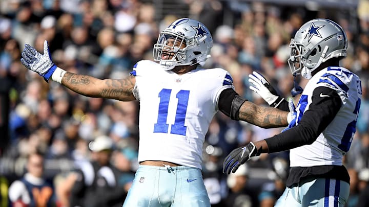 Dallas Cowboys linebacker Micah Parsons celebrates a sack during the first quarter against the Jacksonville Jaguars.