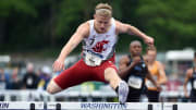 May 14, 2016; Seattle, WA, USA; C.J. Allen of Washington State wins  400m hurdles heat in 51.01 during the 2016 Pac-12 Track and Field championships at the University of Washington. Mandatory Credit: Kirby Lee-USA TODAY Sports
