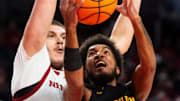 Nov 9, 2024; Lincoln, Nebraska, USA; Bethune-Cookman Wildcats guard Brayon Freeman shoots the ball against Nebraska Cornhuskers forward Berke Buyuktuncel.