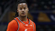 Sam Houston State Bearkats guard Lamar Wilkerson (3) dribbles the ball against the Pittsburgh Panthers during the first half at the Petersen Events Center. Mandatory Credit: Charles LeClaire-Imagn Images