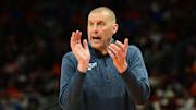 Mar 23, 2025; Milwaukee, WI, USA;  Kentucky Wildcats head coach Mark Pope reacts during the second half in the second round of the NCAA Tournament against the Illinois Fighting Illini at Fiserv Forum. Mandatory Credit: Benny Sieu-Imagn Images