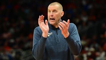 Mar 23, 2025; Milwaukee, WI, USA;  Kentucky Wildcats head coach Mark Pope reacts during the second half in the second round of the NCAA Tournament against the Illinois Fighting Illini at Fiserv Forum. Mandatory Credit: Benny Sieu-Imagn Images