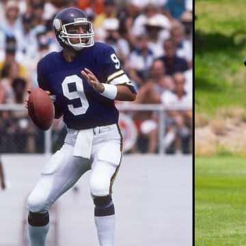 Former Vikings QB Tommy Kramer and current Vikings QB J.J. McCarthy both wear the No. 9.