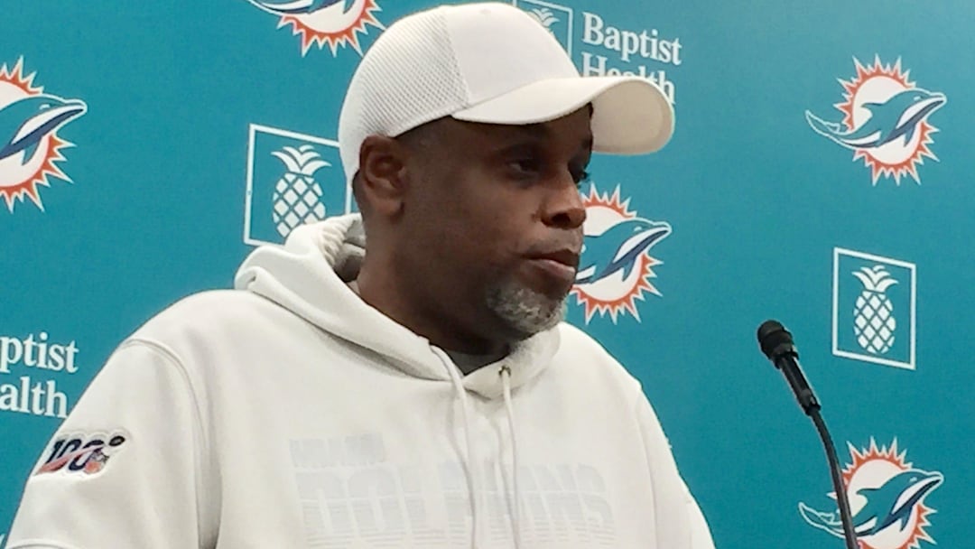Miami Dolphins general manager Chris Grier answers questions from reporters April 15, 2025.