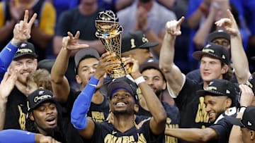 Jun 22, 2025; Oklahoma City, Oklahoma, USA; The Oklahoma City Thunder celebrate after winning game seven of the 2025 NBA Finals against the Indiana Pacers at Paycom Center. Mandatory Credit: Alonzo Adams-Imagn Images