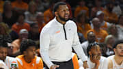 Assistant coach Rod Clark yells to the court during an NCAA college basketball game between the Missouri Tigers and the Tennessee Volunteers in Thompson-Boling Arena in Knoxville, Saturday Feb. 11, 2023. Missouri defeated Tennessee in the final second of the game, 86-85.

Tennesseemissouri0211 0951