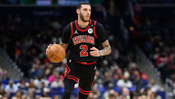 Jan 1, 2025; Washington, District of Columbia, USA; Chicago Bulls guard Lonzo Ball (2) handles the ball during the third quarter against the Washington Wizards at Capital One Arena. Mandatory Credit: Reggie Hildred-Imagn Images
