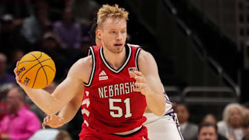 Nebraska Cornhuskers forward Rienk Mast looks to pass against the Kansas State Wildcats during the first half of the game at T-Mobile Center.