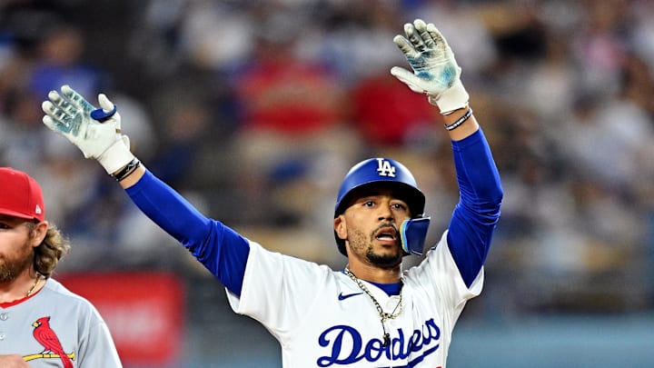 Dodgers shortstop Mookie Betts ended a long slump by hitting a double. Dodgers shortstop Mookie Betts ended a long slump by hitting a double.