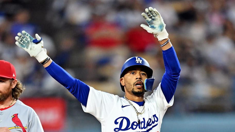 Dodgers shortstop Mookie Betts ended a long slump by hitting a double. | William Liang-Imagn Images