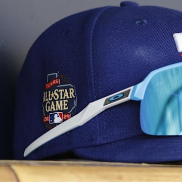 Texas Rangers cap sits in dugout in the first inning against the Detroit Tigers at Comerica Park. 
