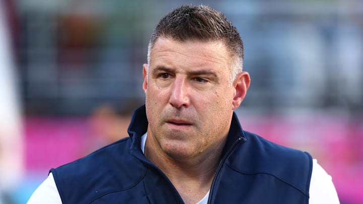 Feb 8, 2026; Santa Clara, CA, USA; New England Patriots head coach Mike Vrabel walks on field before Super Bowl LX against the Seattle Seahawks at Levi's Stadium. Mandatory Credit: Mark J. Rebilas-Imagn Images