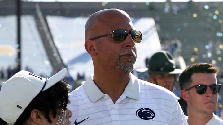 Oct 4, 2025; Pasadena, California, USA; Penn State Nittany Lions head coach James Franklin (middle) looks on after defeated by UCLA Bruins 42-37 at Rose Bowl. Mandatory Credit: Kiyoshi Mio-Imagn Images Oct 4, 2025; Pasadena, California, USA; Penn State Nittany Lions head coach James Franklin (middle) looks on after defeated by UCLA Bruins 42-37 at Rose Bowl. Mandatory Credit: Kiyoshi Mio-Imagn Images