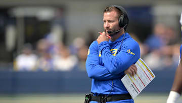 Sep 22, 2024; Inglewood, California, USA;    Los Angeles Rams head coach Sean McVay on the sidelines during the first half against the San Francisco 49ers at SoFi Stadium.