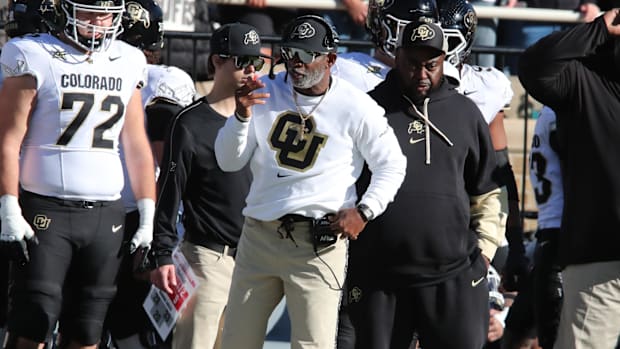 Nov 9, 2024; Lubbock, Texas, USA; Colorado Buffalos head coach Deion Sanders in the first half during the game against the Te