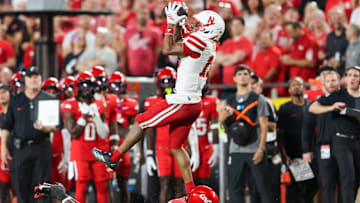 Nebraska wideout Nyziah Hunter makes a catch against Cincinnati in the Kansas City Classic.