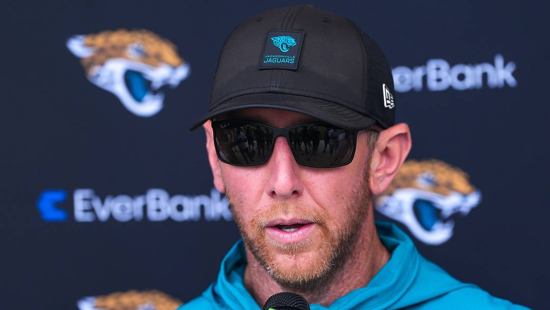 Jaguars head coach Liam Coen talks with the media after the Jaguars held their fourth OTA of the year, Monday June 1, 2026 at the Miller Electric Center in Jacksonville, Fla. [Doug Engle/Florida Times-Union]