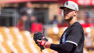Chicago White Sox pitcher Sean Burke (59) on the mound during the first inning for the start of a spring game against the San Diego Padres at Camelback Ranch on Feb. 26.