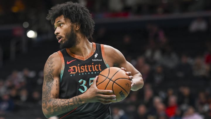 Feb 25, 2024; Washington, District of Columbia, USA;  Washington Wizards forward Marvin Bagley III (35) looks to pass after rebounding during the first half against the Cleveland Cavaliers at Capital One Arena. Mandatory Credit: Tommy Gilligan-USA TODAY Sports