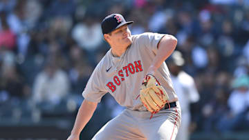 Boston Red Sox starting pitcher Richard Fitts (80) pitches during the first inning against the Chicago White Sox at Rate Field on April 12.
