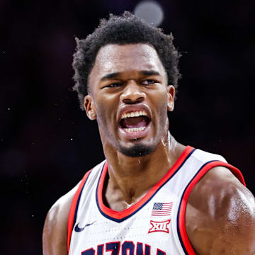 Dec 30, 2024; Tucson, Arizona, USA; Arizona Wildcats forward Tobe Awaka (30) celebrates a layup during the second half of the game against the TCU Horned Frogs at McKale Center. Mandatory Credit: Aryanna Frank-Imagn Images