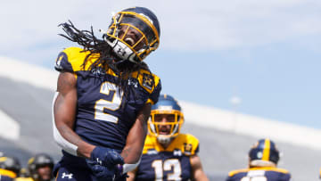 Showboats’ Daewood Davis (2) celebrates after scoring a touchdown during the UFL game between the San Antonio Brahmas and Memphis Showboats in Simmons Liberty Bank Stadium in Simmons Bank Liberty Stadium in Memphis, Tenn., on Saturday, April 6, 2024.