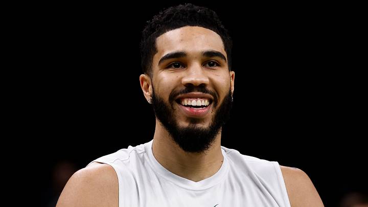 Jan 10, 2024; Boston, Massachusetts, USA; Boston Celtics forward Jayson Tatum (0) smiles before their game against the Minnesota Timberwolves at TD Garden. Mandatory Credit: Winslow Townson-USA TODAY Sports