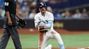 St. Petersburg, Florida, USA; Tampa Bay Rays second baseman Christopher Morel (24) triples against the Minnesota Twins in the eighth inning at Tropicana Field.