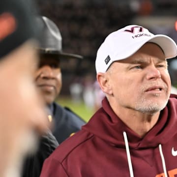 Oct 24, 2025; Blacksburg, Va.; Virginia Tech coach Phillip Montgomery after the game against California.