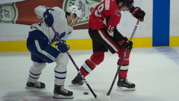 Feb 15, 2020; Ottawa, Ontario, CAN; Toronto Maple Leafs center Auston Matthews (34) steals the puck