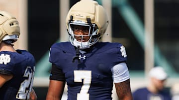 Notre Dame tight end Ty Washington (7) during a football practice at Irish Athletic Center on Saturday, Aug. 2, 2025, in South Bend.