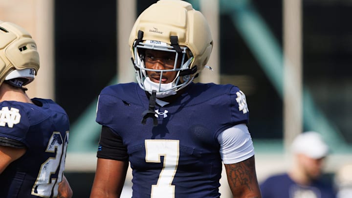Notre Dame tight end Ty Washington (7) during a football practice at Irish Athletic Center on Saturday, Aug. 2, 2025, in South Bend.