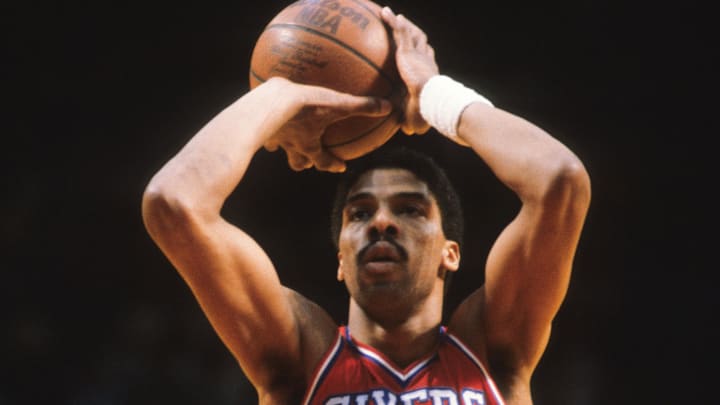 May 1983; Milwaukee, WI, USA; FILE PHOTO; Philadelphia 76ers forward Julius Erving (6) against the Milwaukee Bucks at Mecca Arena. Mandatory Credit: Malcolm Emmons-USA TODAY Network. May 1983; Milwaukee, WI, USA; FILE PHOTO; Philadelphia 76ers forward Julius Erving (6) against the Milwaukee Bucks at Mecca Arena. Mandatory Credit: Malcolm Emmons-USA TODAY Network.