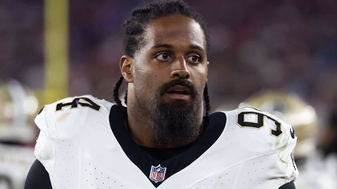 Aug 10, 2024; Glendale, Arizona, USA; New Orleans Saints defensive end Cameron Jordan (94) against the Arizona Cardinals during a preseason NFL game at State Farm Stadium. Mandatory Credit: Mark J. Rebilas-Imagn Images