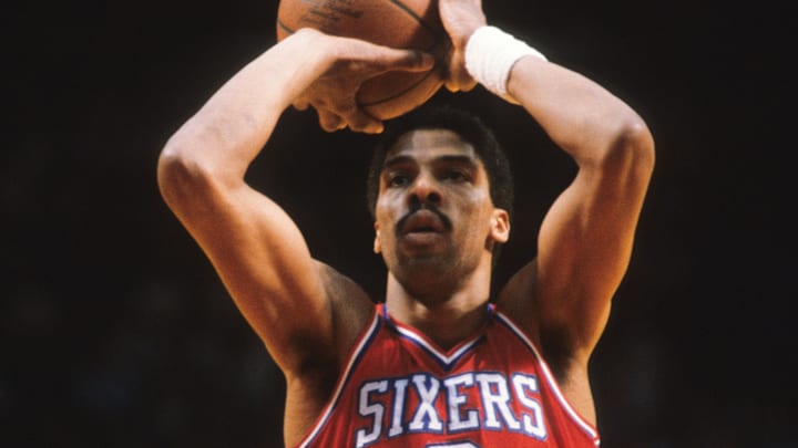 May 1983; Milwaukee, WI, USA; FILE PHOTO; Philadelphia 76ers forward Julius Erving (6) against the Milwaukee Bucks at Mecca Arena. Mandatory Credit: Malcolm Emmons-USA TODAY Network.