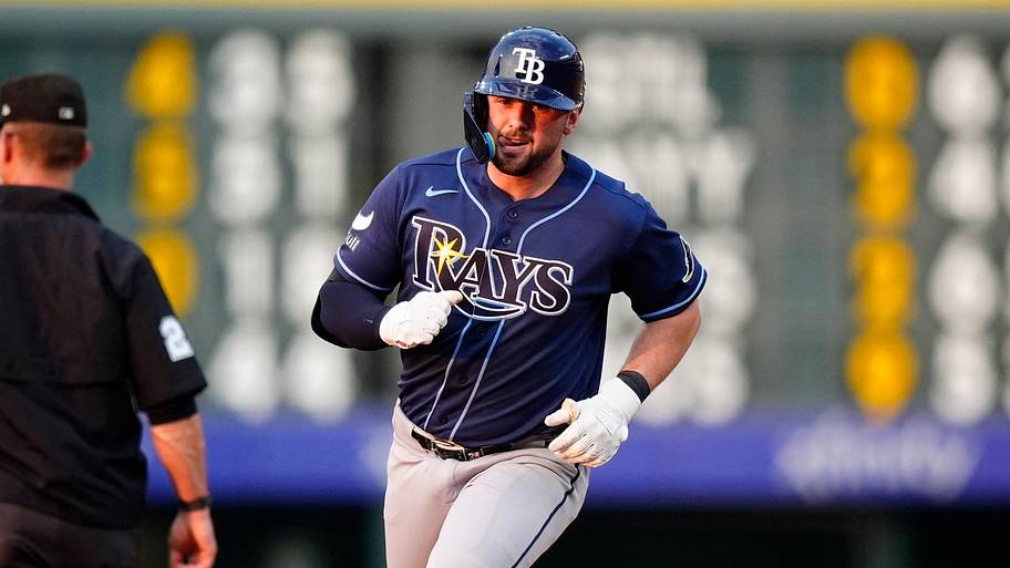 Tampa Bay Rays catcher Liam Hicks (34) runs off a grand slam home run