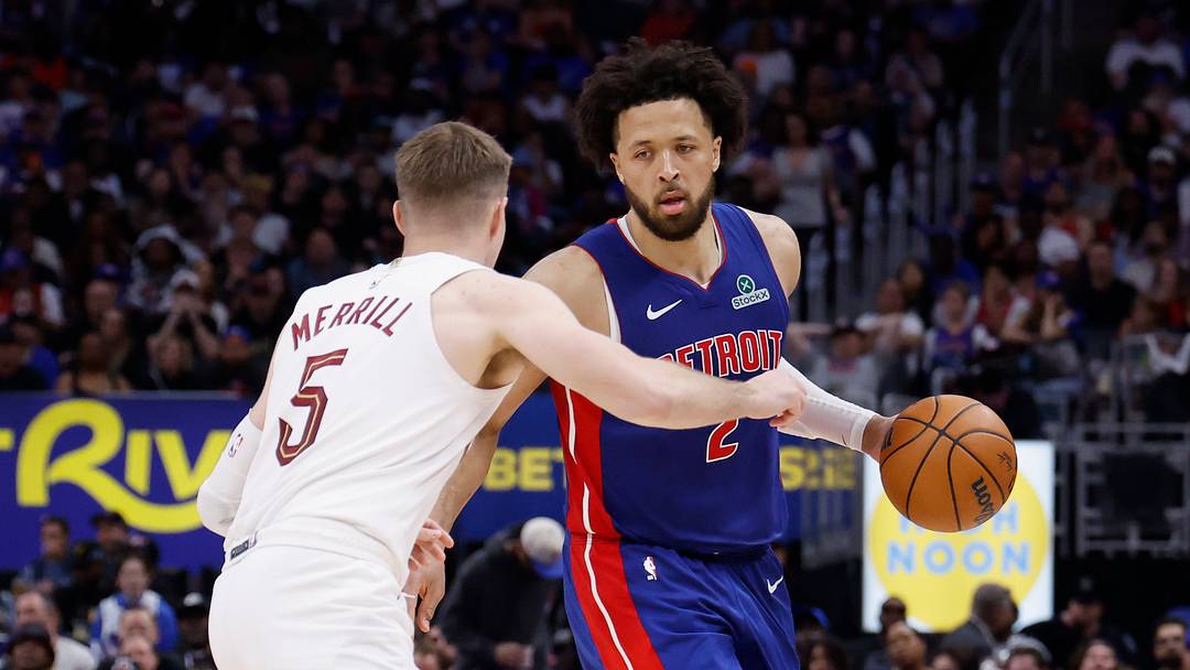May 17, 2026; Detroit, Michigan, USA; Detroit Pistons guard Cade Cunningham (2) dribbles against Cleveland Cavaliers guard Sam Merrill (5) in the second half during game seven of the second round of the 2026 NBA Playoffs at Little Caesars Arena. Mandatory Credit: Rick Osentoski-Imagn Images May 17, 2026; Detroit, Michigan, USA; Detroit Pistons guard Cade Cunningham (2) dribbles against Cleveland Cavaliers guard Sam Merrill (5) in the second half during game seven of the second round of the 2026 NBA Playoffs at Little Caesars Arena. Mandatory Credit: Rick Osentoski-Imagn Images