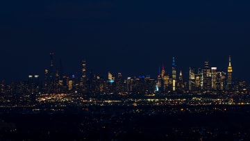 The New York City skyline as seen from Eagle Rock Reservation in West Orange on a December