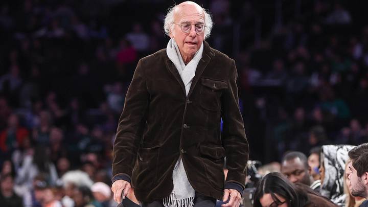 Feb 8, 2025; New York, New York, USA;  Actor and comedian Larry David at Madison Square Garden. Mandatory Credit: Wendell Cruz-Imagn Images