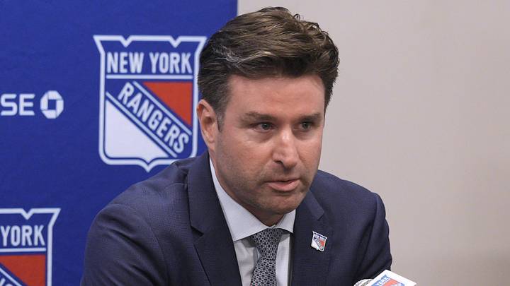 NY Rangers president and general manager Chris Drury speaks during a press conference to introduce new head coach Mike Sullivan at the MSG Training Center in Tarrytown, New York May 8, 2025. NY Rangers president and general manager Chris Drury speaks during a press conference to introduce new head coach Mike Sullivan at the MSG Training Center in Tarrytown, New York May 8, 2025.
