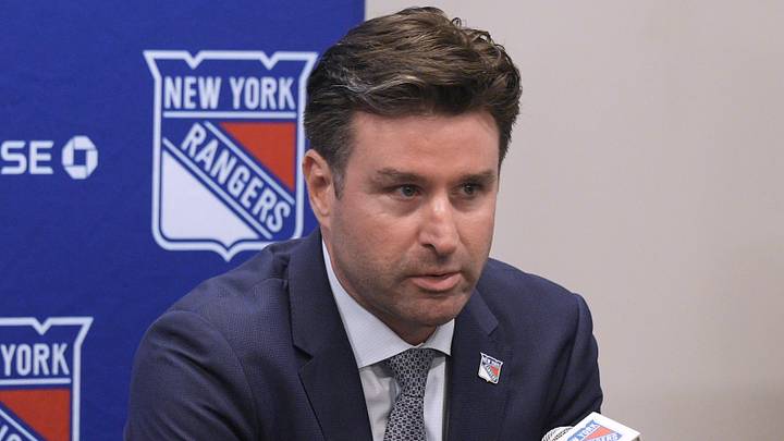 May 8, 2025; Tarrytown, NY, USA; New York Rangers president and general manager Chris Drury speaks during a press conference to introduce new head coach Mike Sullivan at the MSG Training Center in Tarrytown, New York May 8, 2025. Mandatory Credit: Peter Carr/USA TODAY NETWORK via Imagn Images May 8, 2025; Tarrytown, NY, USA; New York Rangers president and general manager Chris Drury speaks during a press conference to introduce new head coach Mike Sullivan at the MSG Training Center in Tarrytown, New York May 8, 2025. Mandatory Credit: Peter Carr/USA TODAY NETWORK via Imagn Images