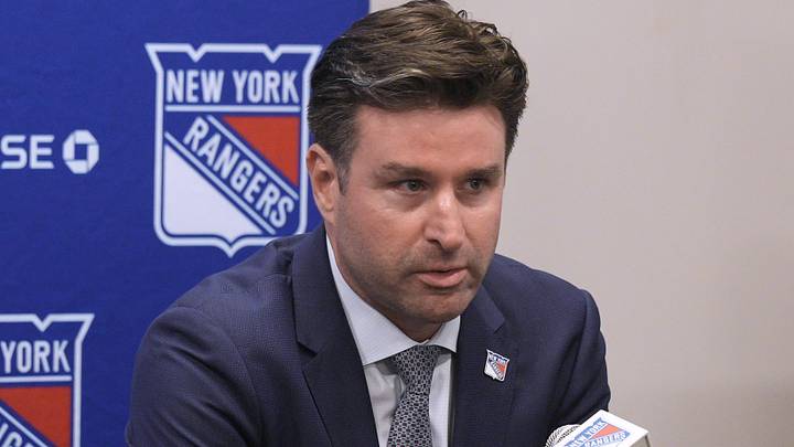 NY Rangers president and general manager Chris Drury speaks during a press conference to introduce new head coach Mike Sullivan at the MSG Training Center in Tarrytown, New York May 8, 2025. NY Rangers president and general manager Chris Drury speaks during a press conference to introduce new head coach Mike Sullivan at the MSG Training Center in Tarrytown, New York May 8, 2025.