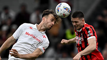Fiorentina's Marin Pongracic (left) and AC Milan's Luka Jovic headed home with a single Serie A point each