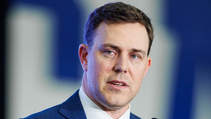 Dec 3, 2025; Lexington, KY, USA; Kentucky Wildcats head football coach Will Stein speaks during his introductory press conference at Nutter Field House. Mandatory Credit: Jordan Prather-Imagn Images