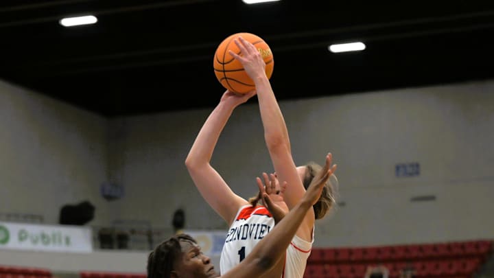 Grandview Prep's Lena Girardi drives the lane during a state championship win against North Florida Educational Institute on Feb. 27, 2025.