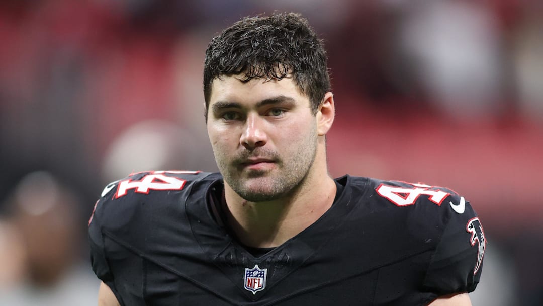 Sep 29, 2024; Atlanta, Georgia, USA; Atlanta Falcons linebacker Troy Andersen (44) walks off the field after a game against the New Orleans Saints at Mercedes-Benz Stadium. Mandatory Credit: Brett Davis-Imagn Images
