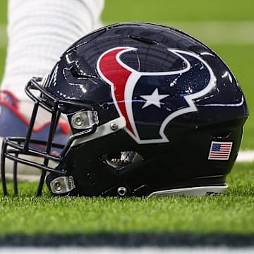 Aug 19, 2017; Houston, TX, USA; General view of a Houston Texans helmet before a game against the New England Patriots at NRG Stadium. Mandatory Credit: Troy Taormina-Imagn Images